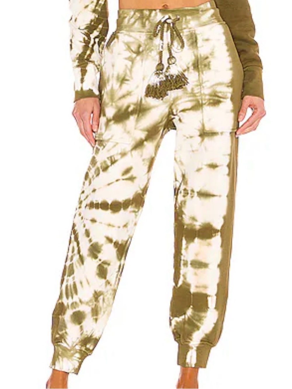 Ulla Johnson Charley Olive Green/Cream Tie-Dye Cotton Sweatpants womens sz Small